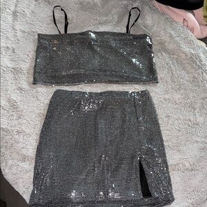 Silver Sequin Skirt Set